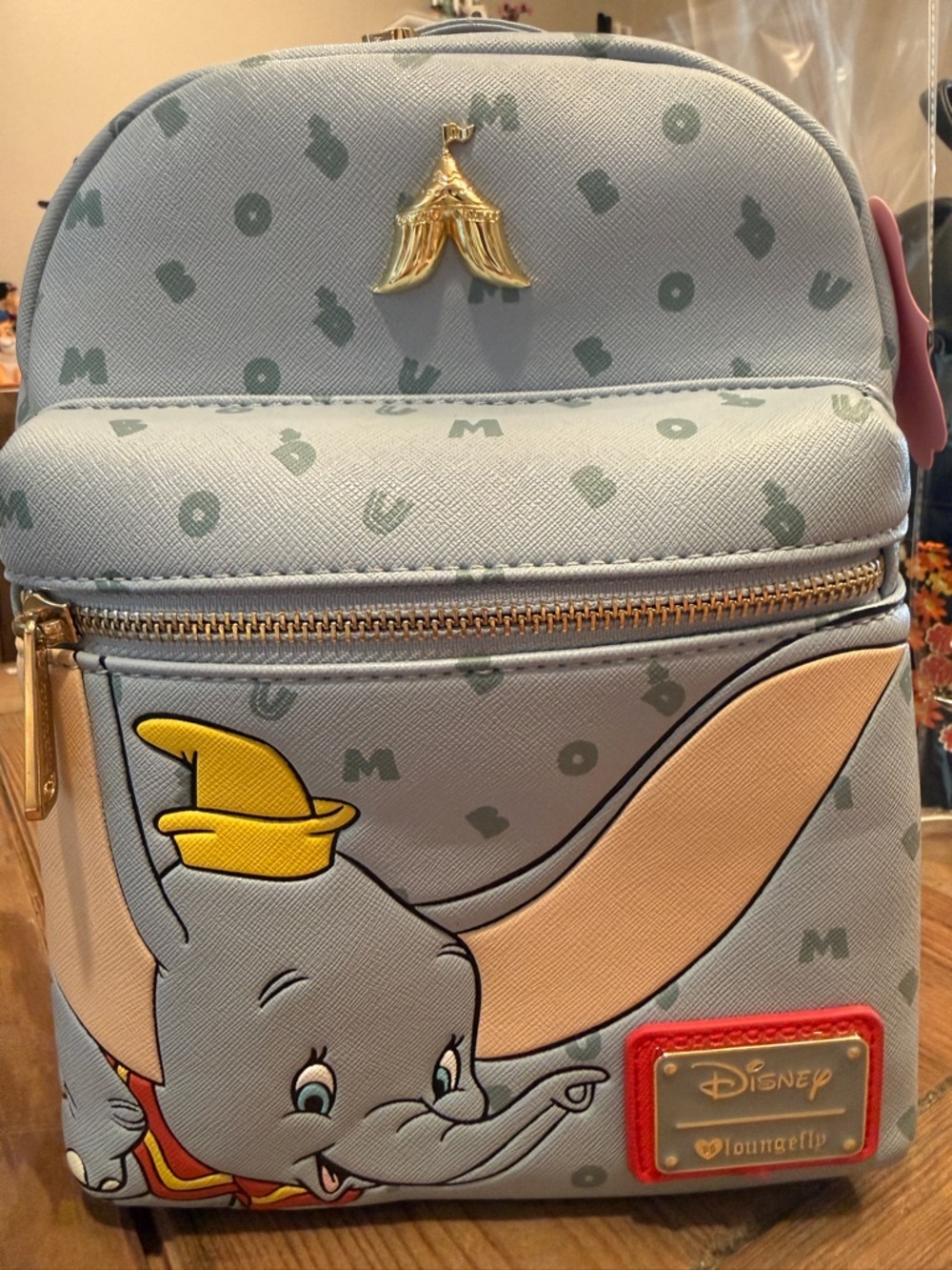 Loungefly Light Blue Dumbo Mini Backpack with Gold Accents